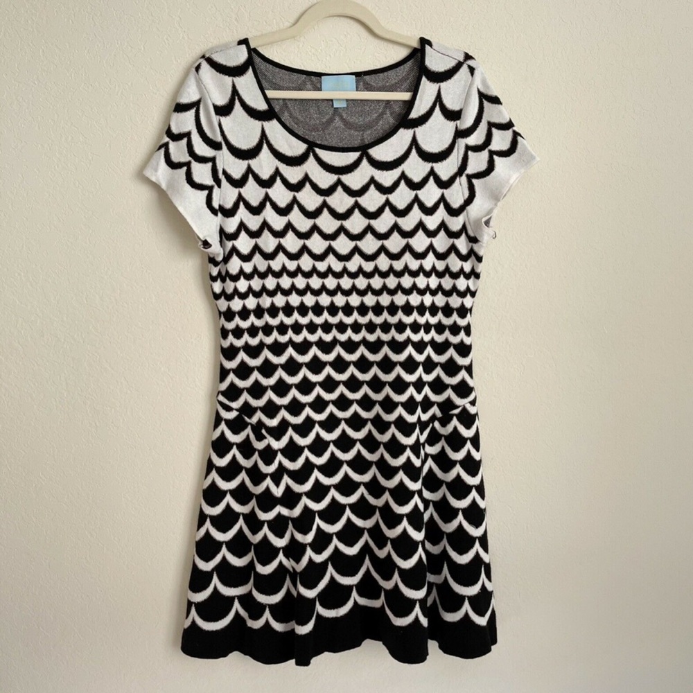 CeCe White and Black Scalloped Sweater Dress - Picture 2 of 6